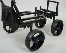 Load image into Gallery viewer, fishing trolley with dark blue and black wheels

